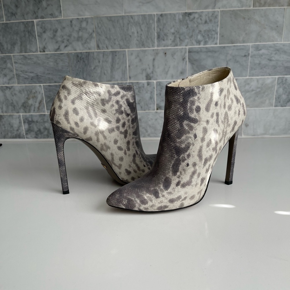 Gucci embossed leather snake print booties